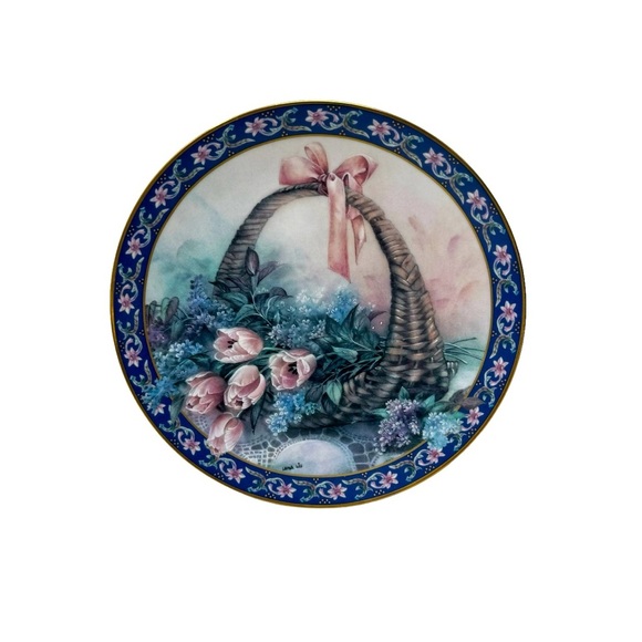 Lena Liu's Basket Bouquets Tulips and Lilacs Collector's Plate W.S. George 1992 - Picture 1 of 4